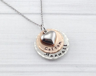 Classic Domed Mixed Metal Two Layer Heart Necklace