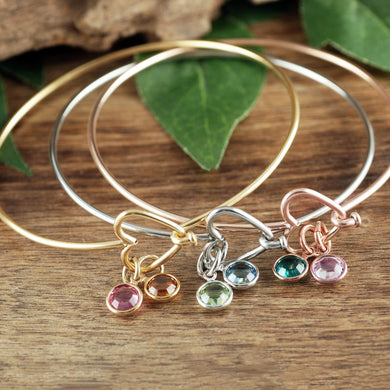 Open Heart Bangle Bracelet With Birthstone - Choose A Color