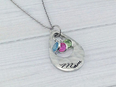 Open Teardrop With Framed Birthstones Necklace