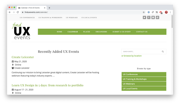 Find UX Events website