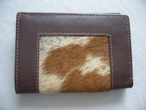 Real Fur Wallet Genuine Leather Card/ID Holder Purse with Real Cow Ski