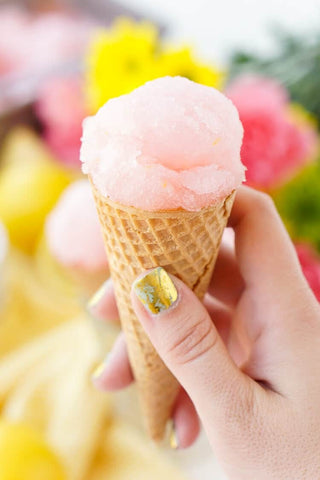 Lemonade Recipes for National Lemonade Day pink sorbet in icecream cone