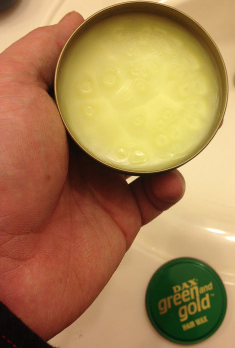DAX Green and Gold Hair Wax open can