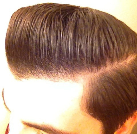 JC Hillhouse hair styled with DAX Hair Shaper - side view pomp