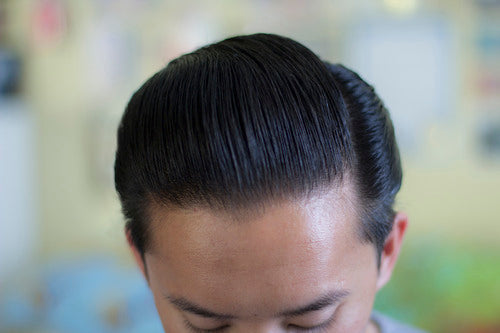 The Pomp hair styled with Rusak No.2 Pomade - top view