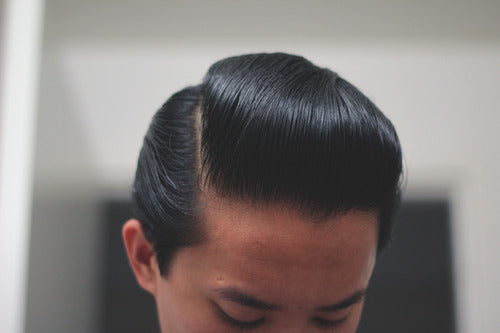 Hair Styled With Black & White Hair Dressing Pomade - Side View