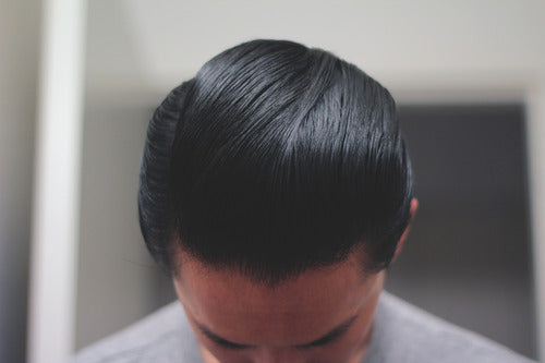 Hair Styled With Black and White Hair Dressing Pomade