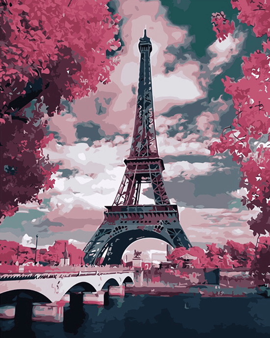 Malen nach Zahlen Komplettset 40x50 Holzrahmen Paris Liebe Wetter Eifelturm 