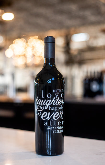 Wedding Love Laughter Custom Etched Wine Bottle Manos Wine 