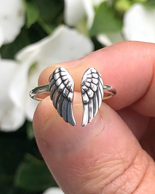 pols enkel en alleen gids Angel Wings Ring Sterling Silver Adjustable- HEAVENLY GUIDE | Semi-  Precious Gemstones | Inspirational & Motivational Jewelry