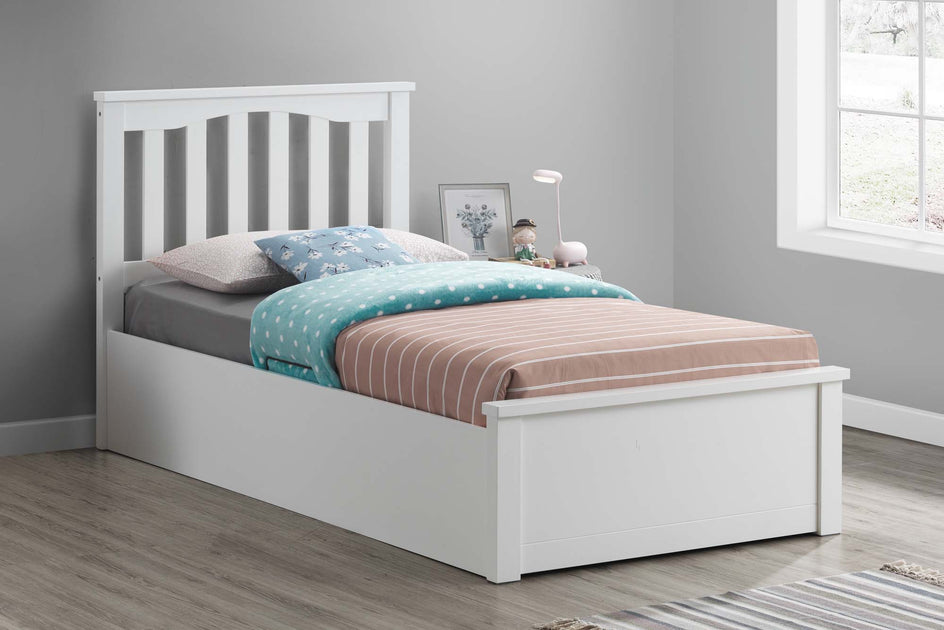 single white ottoman bed with mattress