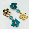 Clip Earrings Smal Blue Flowers | Gold - muze-earrings.com