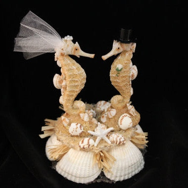 Sea Horse Beach Inspired Bride Groom Cake Topper Decoration Cake Top Shells