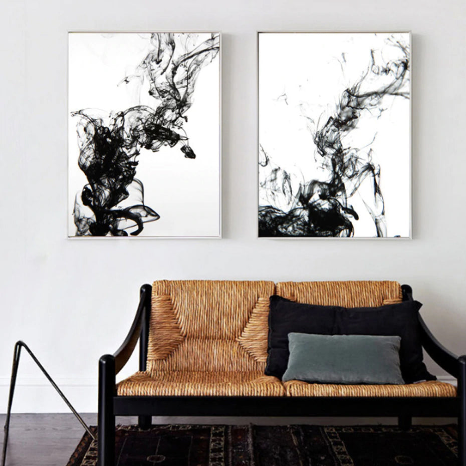 Abstract Black Ink Canvas Poster Water Art Black and White Paintings Modern Photographic Prints For Offices Salons and Modern Home Decor