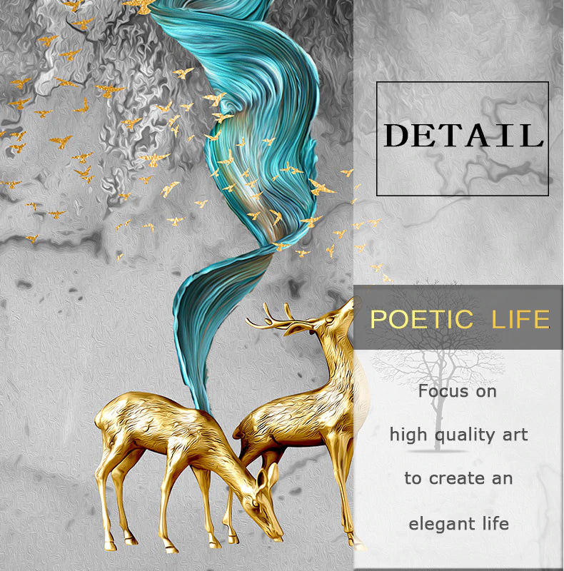 Abstract Golden Stags Luxurious Nordic Wall Art Fine Art Canvas Prints Fashionable Pictures For Living Room Bedroom Modern Home Decor