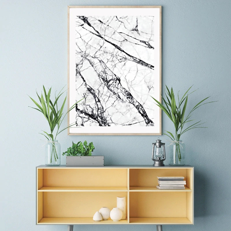 Abstract Marble Effect Wall Art Minimalist Black And White Fine Art Canvas Print Simple Stylish Scandinavian Style Picture For Modern Interior Decor