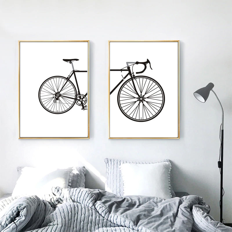 Abstract Minimalist Cycling Poster Wall Art Black and White Nordic Canvas Prints Paintings For Cyclists Pictures For Home Garage