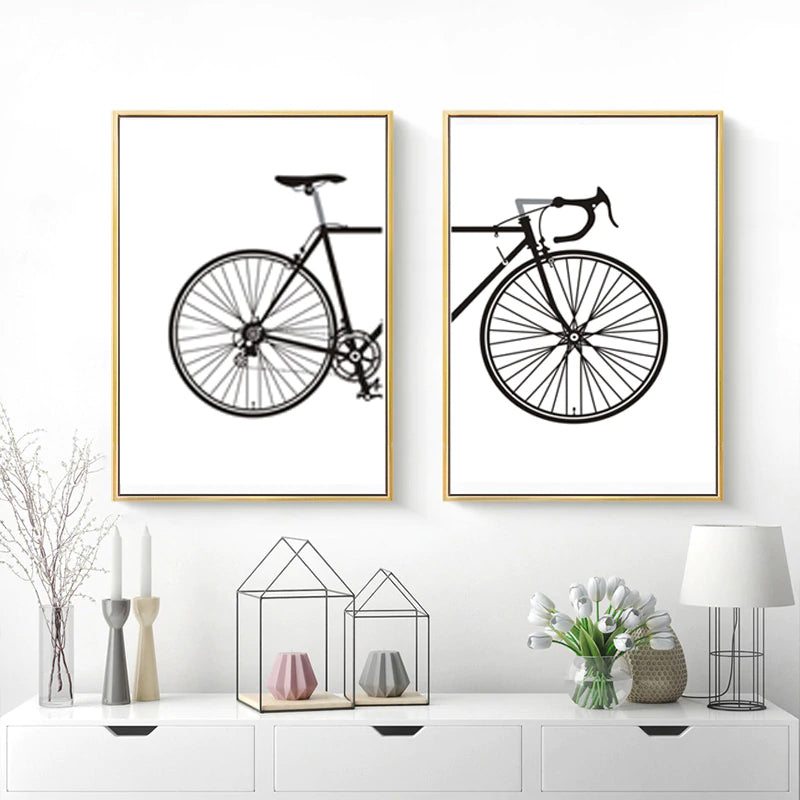 Abstract Minimalist Cycling Poster Wall Art Black and White Nordic Canvas Prints Paintings For Cyclists Pictures For Home Garage