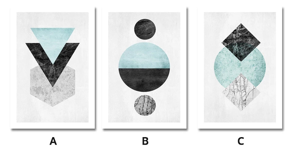 Abstract Modern Geometric Shapes Wall Art Contrasting Shapes Symbols Jade Black Marble Fine Art Canvas Prints For Modern Home Interior Decor