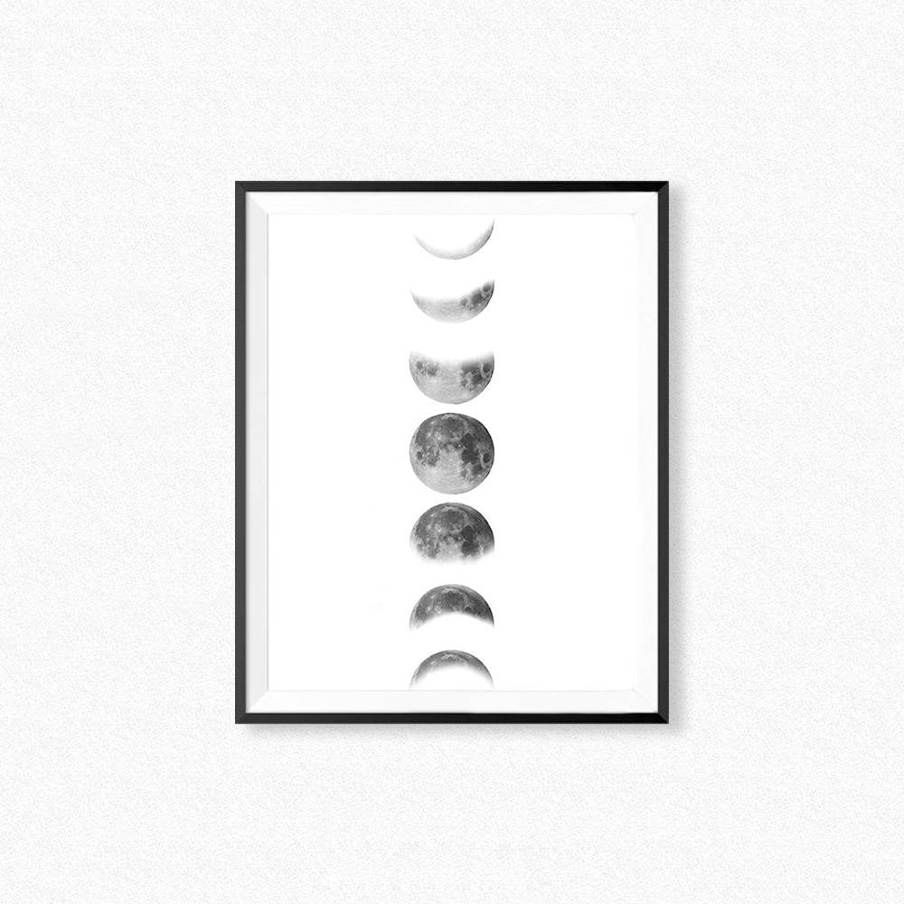 Abstract Moon Phases Chart Minimalist Scandinavian Style Black And White Wall Art Fine Art Canvas Prints Nordic Style Modern Interior Decor