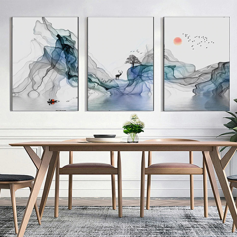 Abstract Mystical Sunrise Wall Art Fine Art Canvas Prints Nordic Style Pictures For Living Room Dining Room Modern Scandinavian Home Decor