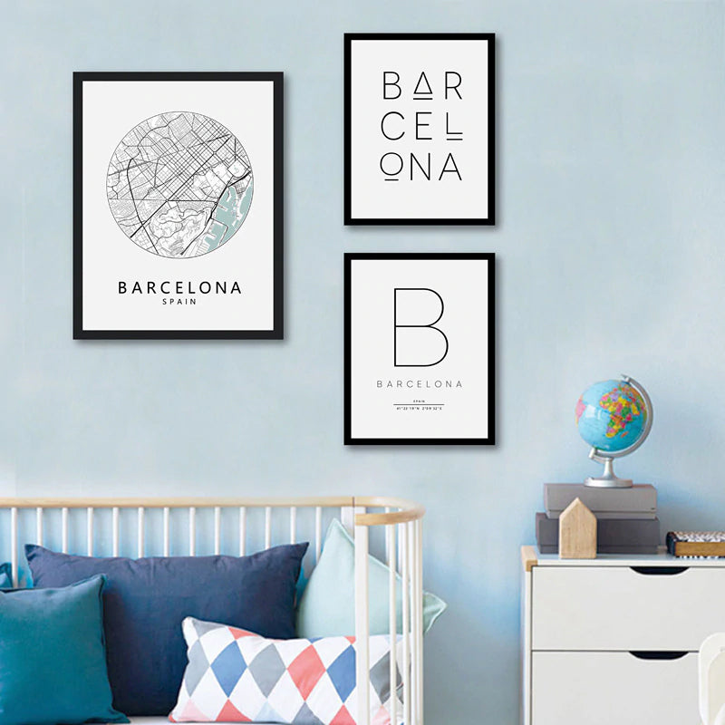 Barcelona City Map Art Minimalist Typographic Design Wall Art Poster Fine Art Canvas Print Pictures For Modern Office Home Interior Wall Decor