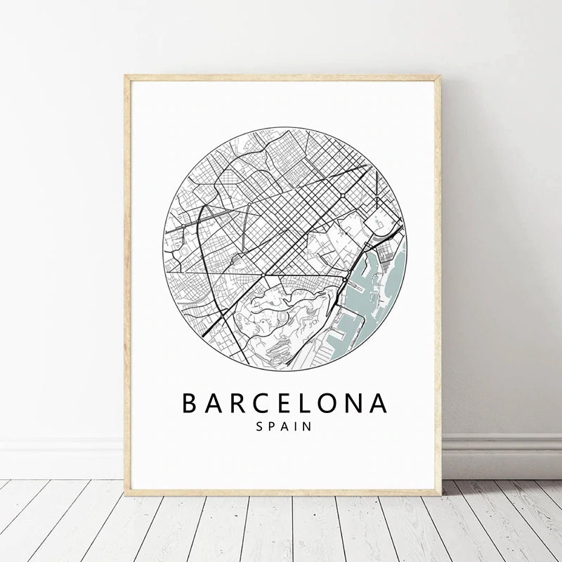 Barcelona City Map Art Minimalist Typographic Design Wall Art Poster Fine Art Canvas Print Pictures For Modern Office Home Interior Wall Decor