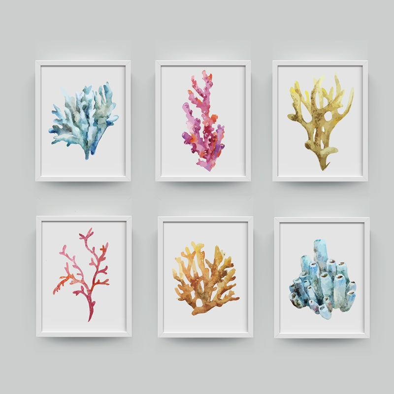 Beautiful Colorful Coral Specimens Subtle Abstract Wall Art Marine Life Fine Art Canvas Prints Paintings For Bathroom Nordic Style Interior Decor