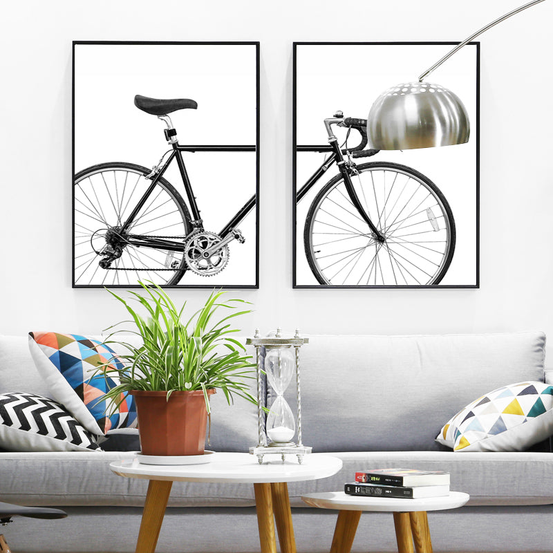 Black & White Racer Bike Bicycle Wall Art Posters Minimalist Cycle Pictures Fine Art Canvas Prints Nordic Style Pictures For Cycling Enthusiasts