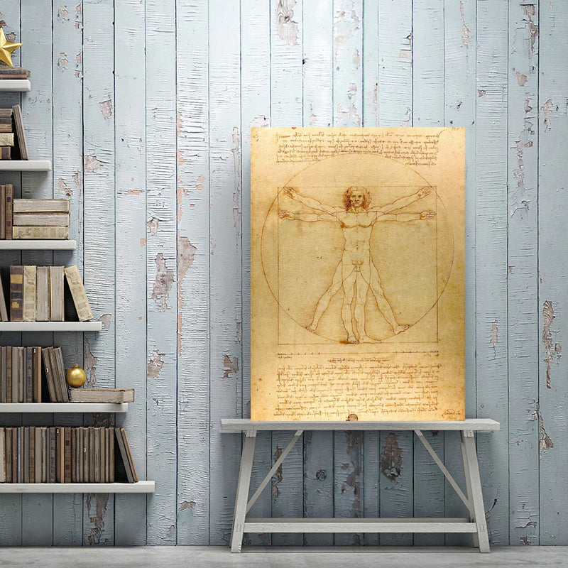Classic Painting Vitruvian Man, Study of Proportions by Leonardo da Vinci Fine Art Canvas Print Famous Paintings Wall Art Home Office Decor