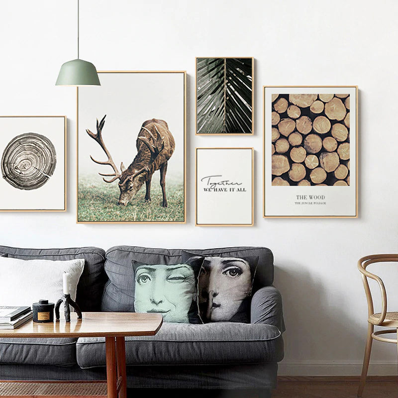 Classic Scandinavian Wall Art Fine Art Rustic Nordic Nature Tree Rings Deer Canvas Wood Prints Minimalist Pictures For Modern Country Home Decor