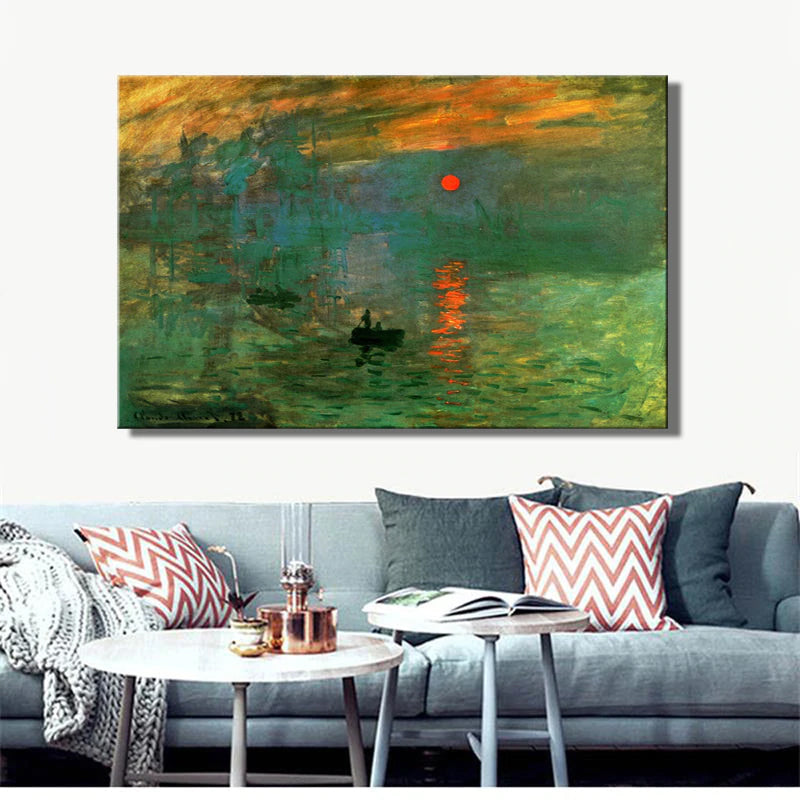 Claude Monet's Impression Sunrise Poster Famous Impressionist Painting Fine Art Canvas Print Wall Art For Modern Living Room Home Decor