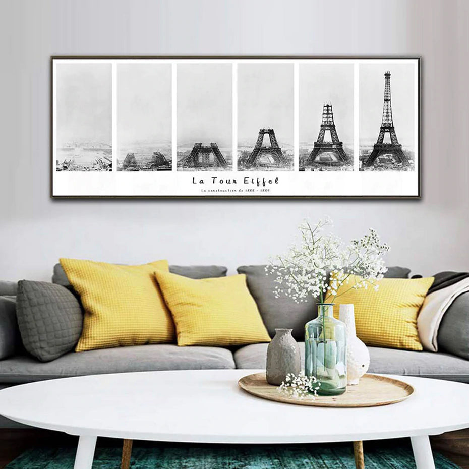 Eiffel Tower Construction Modern Abstract Black White Wall Art Canvas Architectural Painting Posters For Office or Living Room Home Decoration