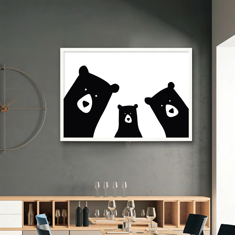 Family of Bears Cute Animal Wall Art Canvas Paintings Black White and Color Modern Cute Nordic Wall Art Posters Family Art