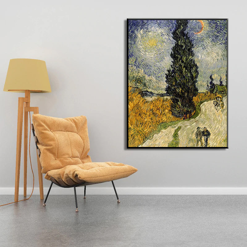 Famous Van Gogh Paintings, Road with Cypress Under Starry Sky, Poster Fine Art Canvas Print Wall Art Classic Art Paintings For Modern Home Decor