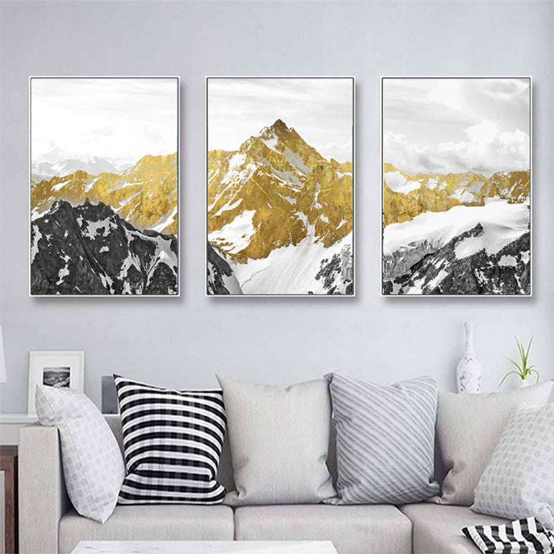 Golden Mountain Landscape Wilderness Wall Art Semi Abstract Mystical Terrain Fine Art Canvas Prints Nordic Pictures For Modern Home Decor