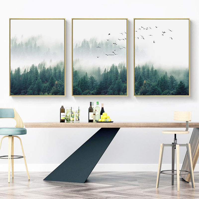 Inspirational Mystical Forest Landscape Posters Nordic Nature Canvas Wall Art Prints Paintings For Offices, Salons and Modern Home Decor - 3 Pcs