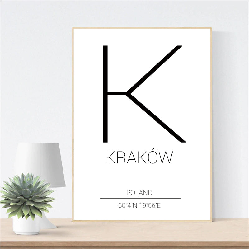 Krakow City Map Art Minimalist Typographic Design Poland Wall Art Poster Fine Art Canvas Print Pictures For Modern Office Home Interior Decor