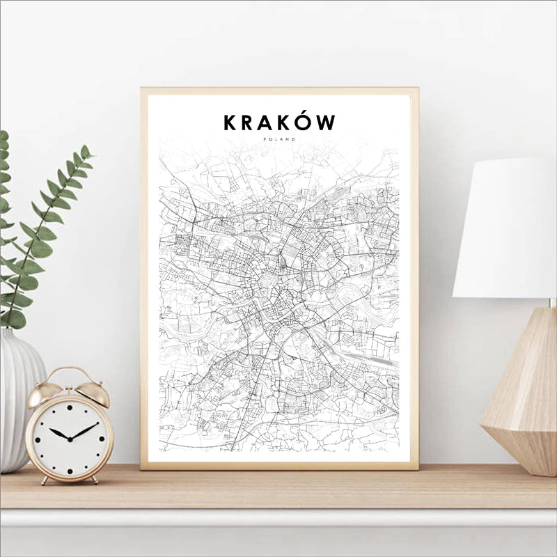 Krakow City Map Art Minimalist Typographic Design Poland Wall Art Poster Fine Art Canvas Print Pictures For Modern Office Home Interior Decor