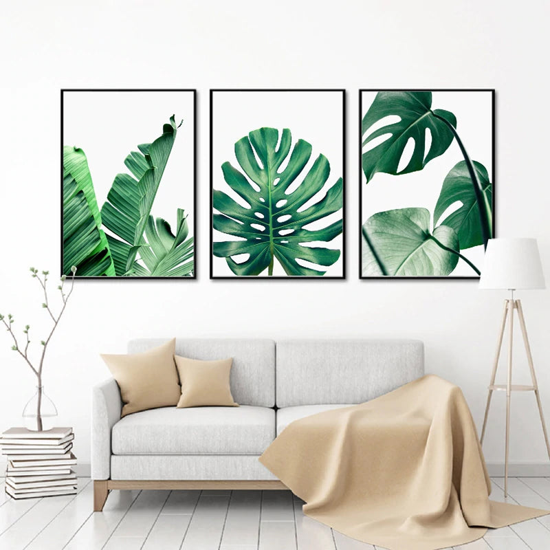Lush Green Leaves Posters Tropical Plants Flora Fine Art Canvas Prints Nordic Wall Art For Living Room Dining Room Modern Home Decoration