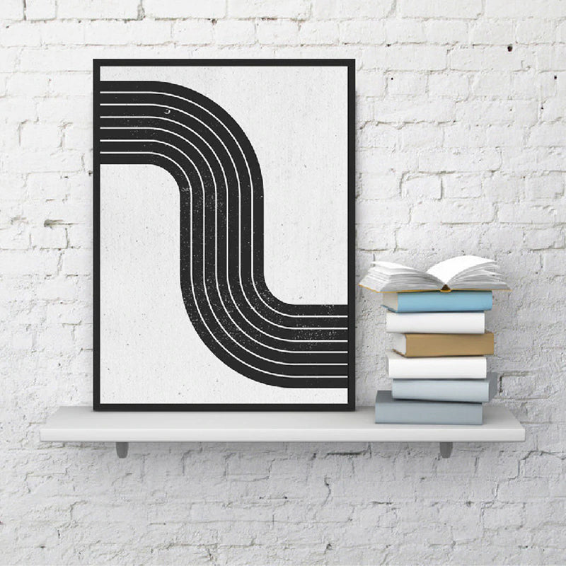 Minimalist Retro Mid Century Graphic Poster Black & White Parallel Curves Fine Art Canvas Print Nordic Style Wall Art For Modern Home Interiors