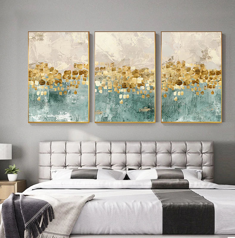 Modern Abstracts Gold Beige And Tiffany Blue Luxury Wall Art Fine Art Canvas Prints Nordic Style Contemporary Wall Art Modern Interior Decor