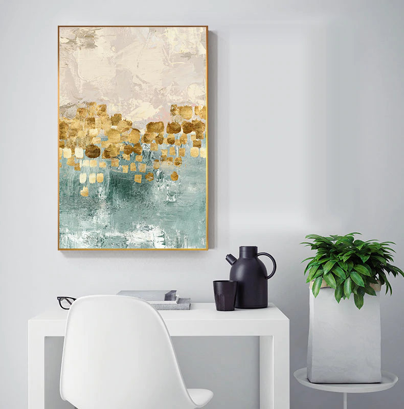 Modern Abstracts Gold Beige And Tiffany Blue Luxury Wall Art Fine Art Canvas Prints Nordic Style Contemporary Wall Art Modern Interior Decor