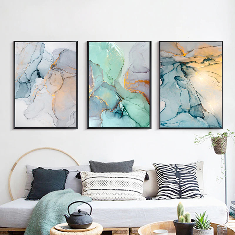 Modern Colorful Marble Abstract Wall Art Contemporary Nordic Style Fine Art Canvas Prints For Chic Bedroom Living Room Glam Decor
