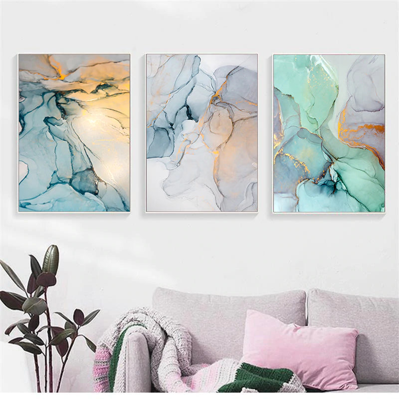 Modern Colorful Marble Abstract Wall Art Contemporary Nordic Style Fine Art Canvas Prints For Chic Bedroom Living Room Glam Decor