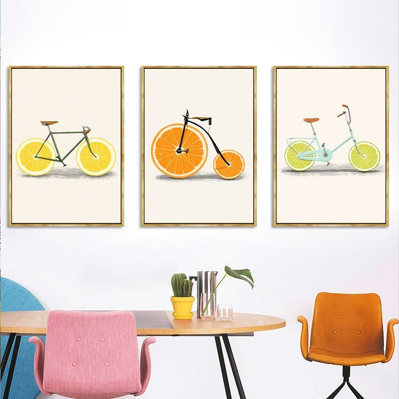 Oranges and Lemons Vintage Modern Abstract Colorful Bicycle Art For Kitchen Wall Art Posters Canvas Prints For Modern Home Decor