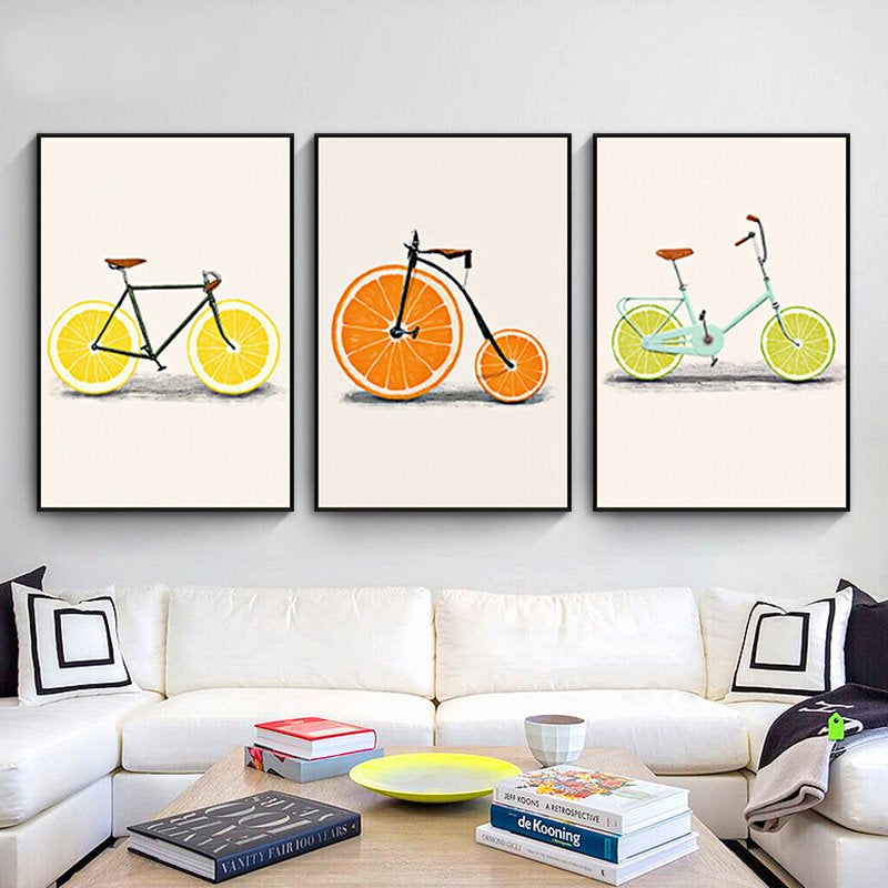 Oranges and Lemons Vintage Modern Abstract Colorful Bicycle Art For Kitchen Wall Art Posters Canvas Prints For Modern Home Decor