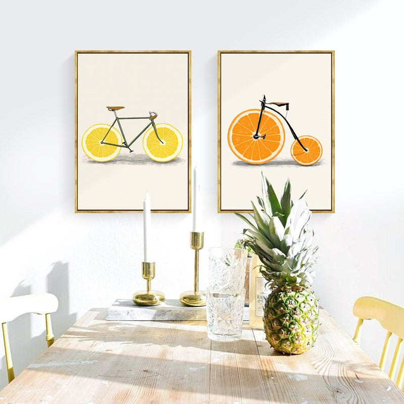 Oranges and Lemons Vintage Modern Abstract Colorful Bicycle Art For Kitchen Wall Art Posters Canvas Prints For Modern Home Decor