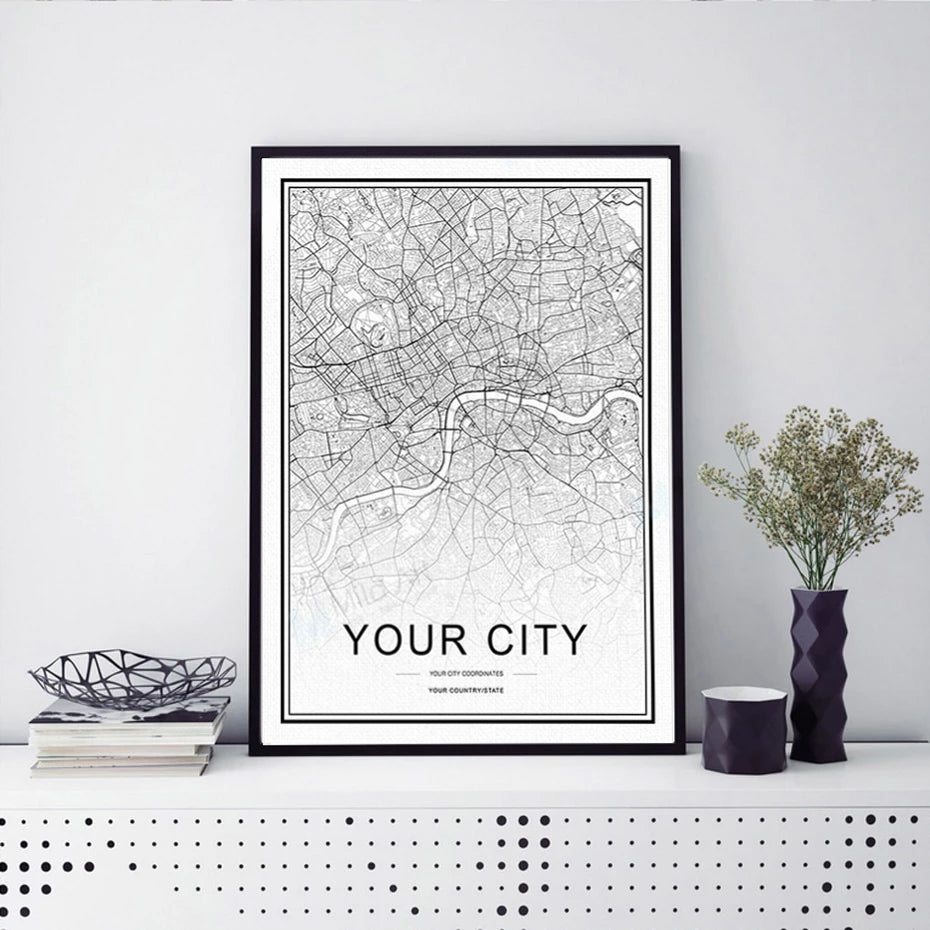 Personalized City Map For Your Wall - This High Resolution Highly Detailed Giclee Print Wall Map Picture Can Be Customized For Any City Or Town