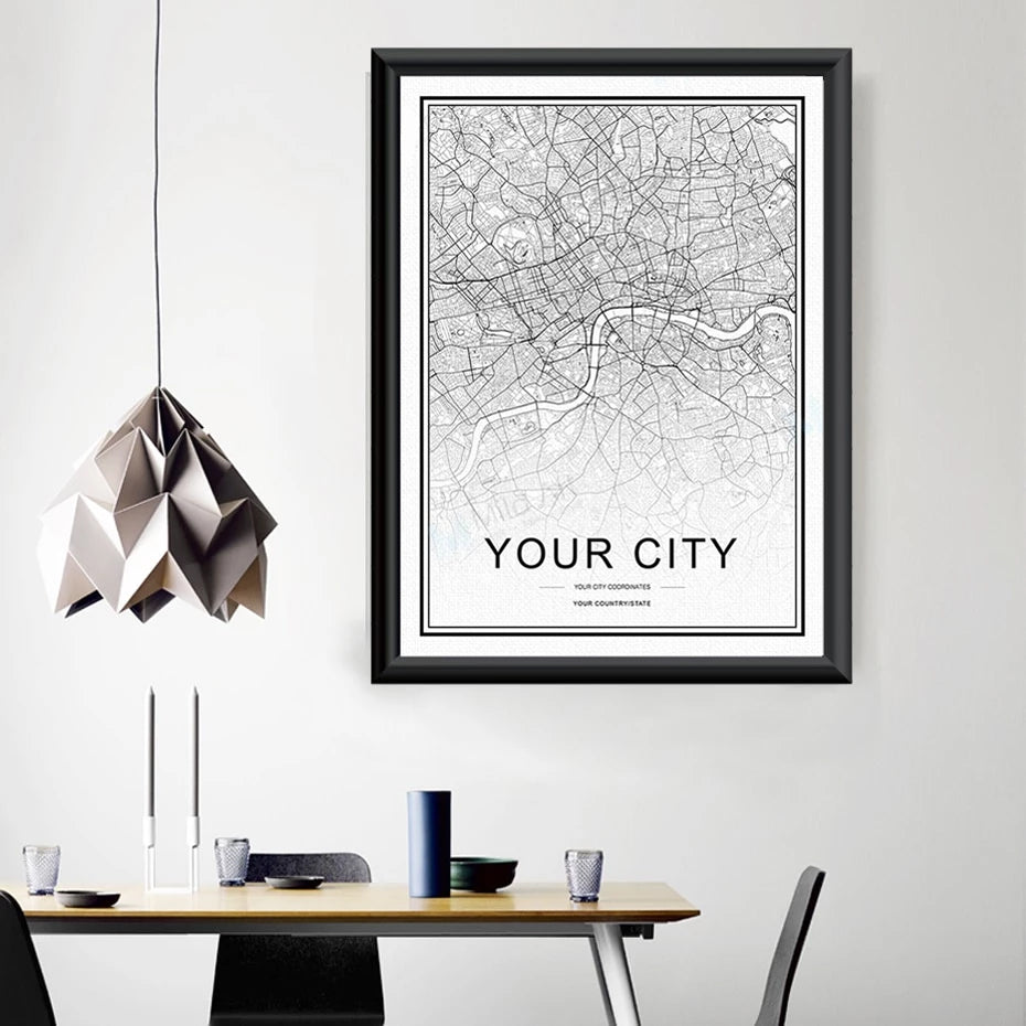 Personalized City Map For Your Wall - This High Resolution Highly Detailed Giclee Print Wall Map Picture Can Be Customized For Any City Or Town